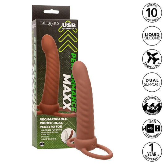 CALEXOTICS - MAXX DOBLE PENETRADOR ACANALADO 10 VIBRACIONES MULATO - Optelum