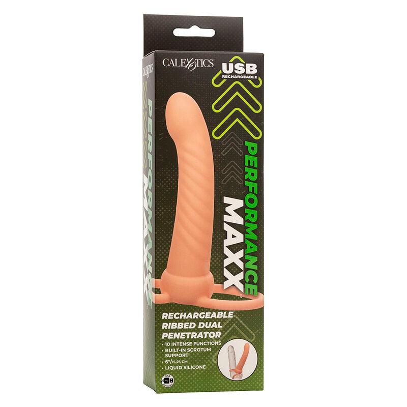 CALEXOTICS - MAXX DOBLE PENETRADOR ACANALADO 10 VIBRACIONES NATURAL - Optelum