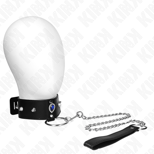 KINK - COLLAR CON CORREA 65 CM CON DIAMANTES AZULES AJUSTABLE 36-43 CM X 5 CM - Optelum