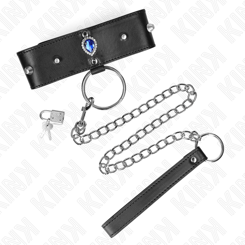KINK - COLLAR CON CORREA 65 CM CON DIAMANTES AZULES AJUSTABLE 36-43 CM X 5 CM - Optelum
