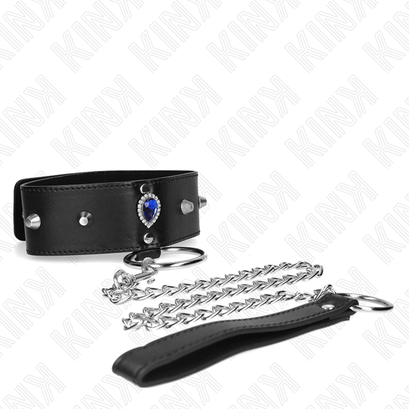 KINK - COLLAR CON CORREA 65 CM CON DIAMANTES AZULES AJUSTABLE 36-43 CM X 5 CM - Optelum