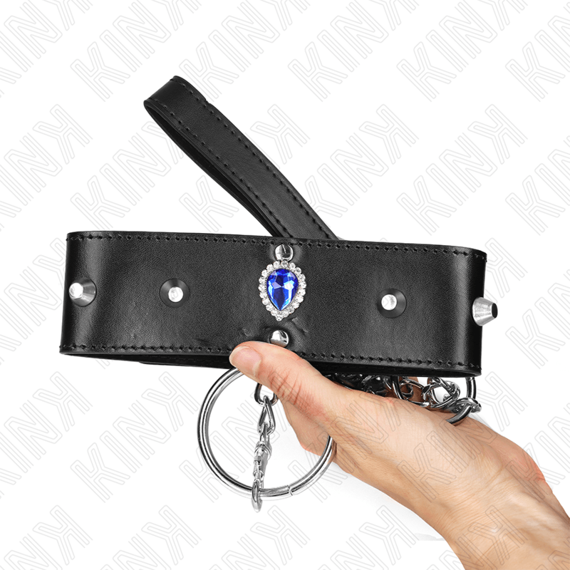 KINK - COLLAR CON CORREA 65 CM CON DIAMANTES AZULES AJUSTABLE 36-43 CM X 5 CM - Optelum