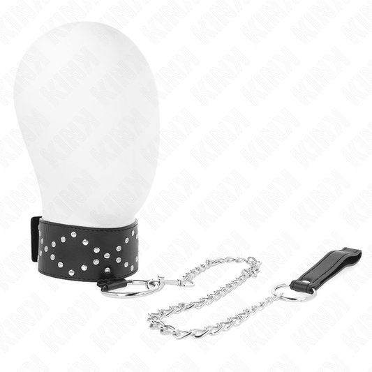 KINK - COLLAR CON CORREA 65 CM CON TACHUELAS PLATEADAS MODELO 3 AJUSTABLE 36-43 CM X 5 CM - Optelum