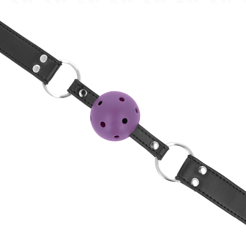 KINK - MORDAZA DE BOLA 4 CM TRANSPIRABLE CON DOBLE REMACHE MORADO 62 x 2.5 CM AJUSTABLE 42-58 CM - Optelum