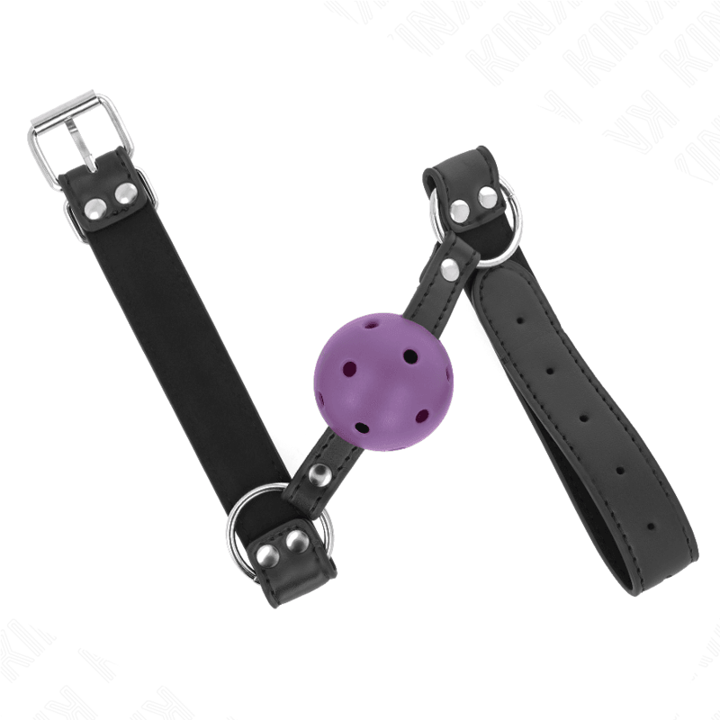 KINK - MORDAZA DE BOLA 4 CM TRANSPIRABLE CON DOBLE REMACHE MORADO 62 x 2.5 CM AJUSTABLE 42-58 CM - Optelum