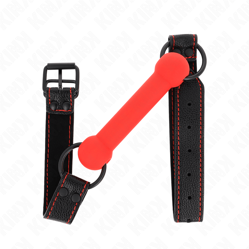 KINK - MORDAZA FORMA DE HUESO CON CORREA POLIPIEL ROJO AJUSTABLE 41-57 CM - Optelum