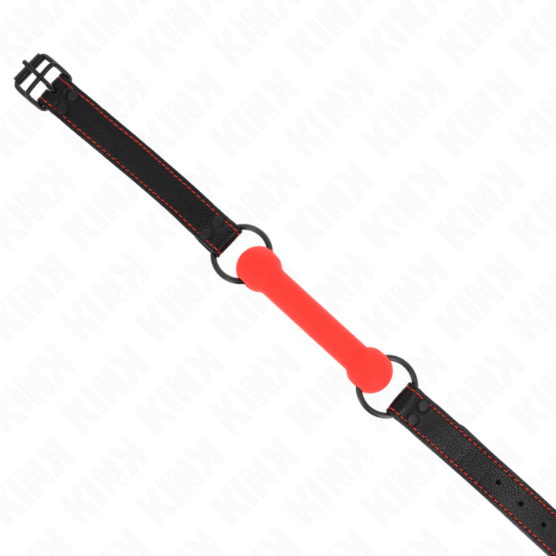 KINK - MORDAZA FORMA DE HUESO CON CORREA POLIPIEL ROJO AJUSTABLE 41-57 CM - Optelum