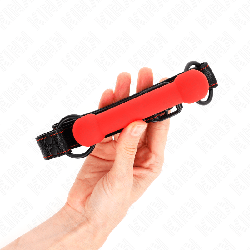 KINK - MORDAZA FORMA DE HUESO CON CORREA POLIPIEL ROJO AJUSTABLE 41-57 CM - Optelum