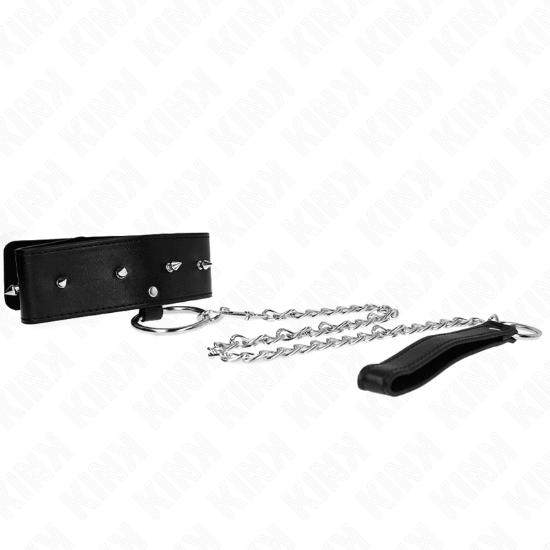 KINK - COLLAR CON CORREA 65 CM CON TACHUELAS PLATEADAS MODELO 2 AJUSTABLE 36-43 CM X 5 CM - Optelum