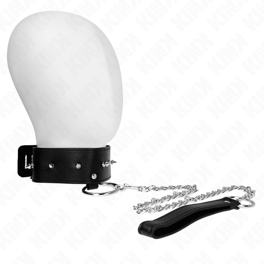 KINK - COLLAR CON CORREA 65 CM CON TACHUELAS PLATEADAS MODELO 2 AJUSTABLE 36-43 CM X 5 CM - Optelum