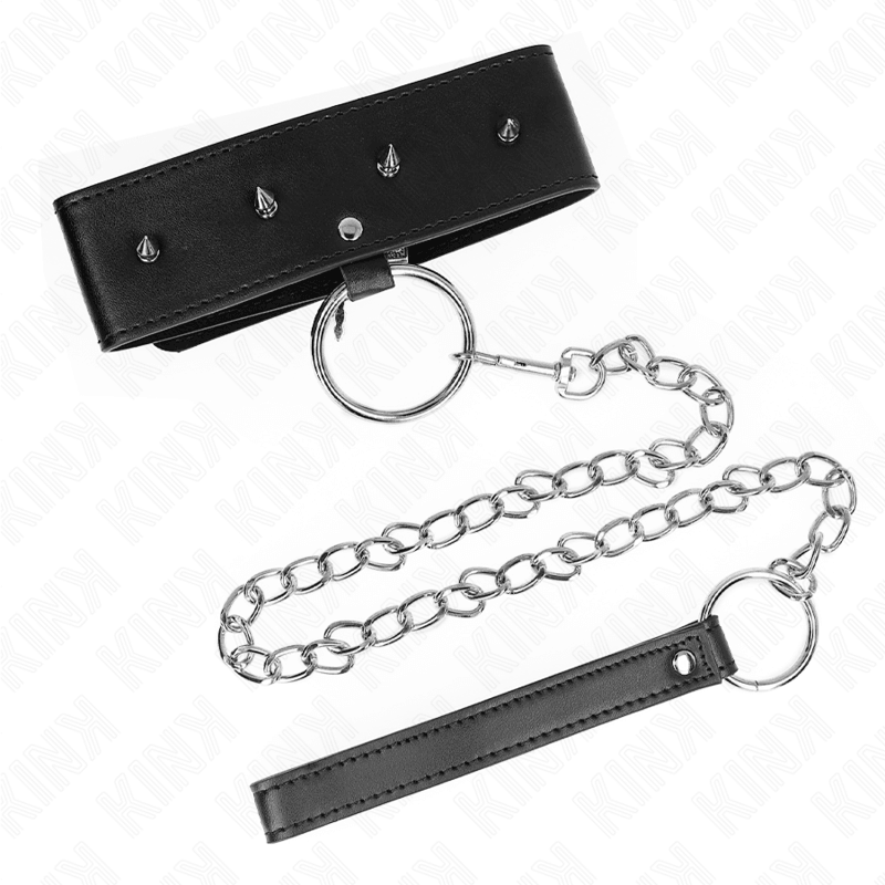 KINK - COLLAR CON CORREA 65 CM CON TACHUELAS PLATEADAS MODELO 2 AJUSTABLE 36-43 CM X 5 CM - Optelum