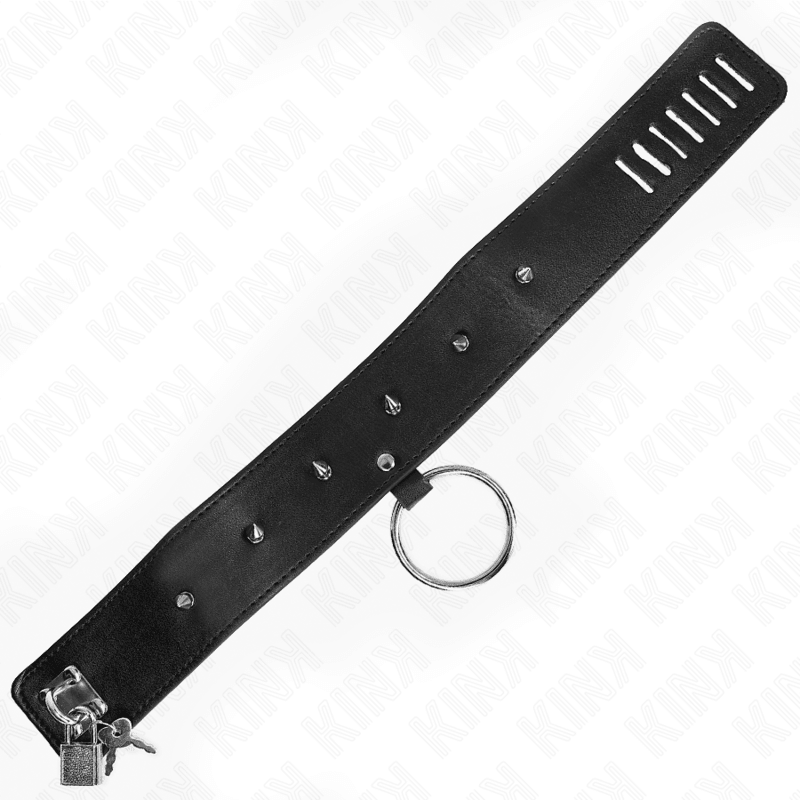KINK - COLLAR CON CORREA 65 CM CON TACHUELAS PLATEADAS MODELO 2 AJUSTABLE 36-43 CM X 5 CM - Optelum