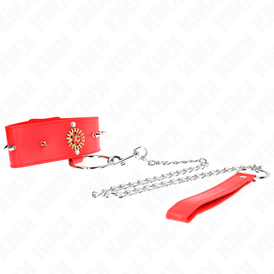 KINK - COLLAR CON CORREA 65 CM CUELLO DE DIAMANTES ROJO AJUSTABLE 35-51 CM X 7 CM - Optelum