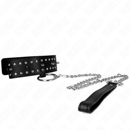KINK - COLLAR CON CORREA 65 CM CON TACHUELAS PLATEADAS MODELO 1 AJUSTABLE 36-43 CM X 5 CM - Optelum