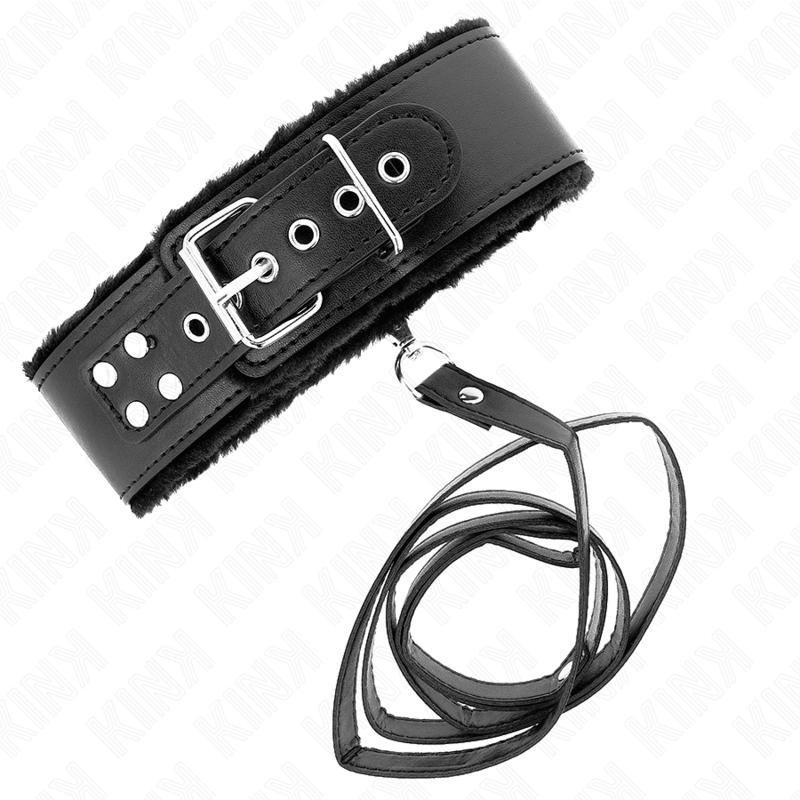 KINK - COLLAR CON CORREA 116 CM CON TACHUELAS PLATEADAS MODELO 4 NEGRO AJUSTABLE 40-48 CM X 6 CM - Optelum