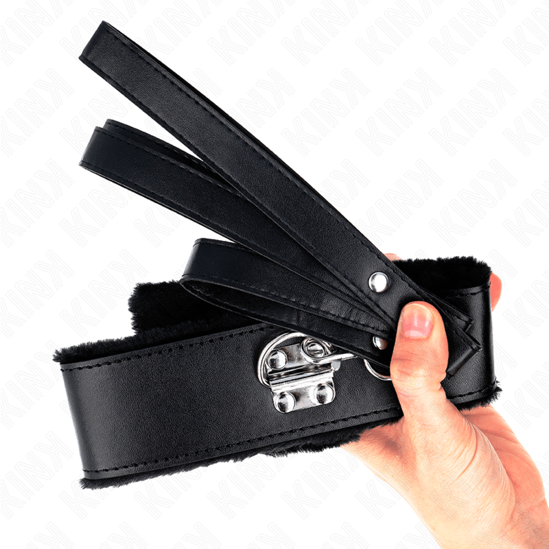 KINK - COLLAR CON CORREA 116 CM CON TACHUELAS PLATEADAS MODELO 4 NEGRO AJUSTABLE 40-48 CM X 6 CM - Optelum