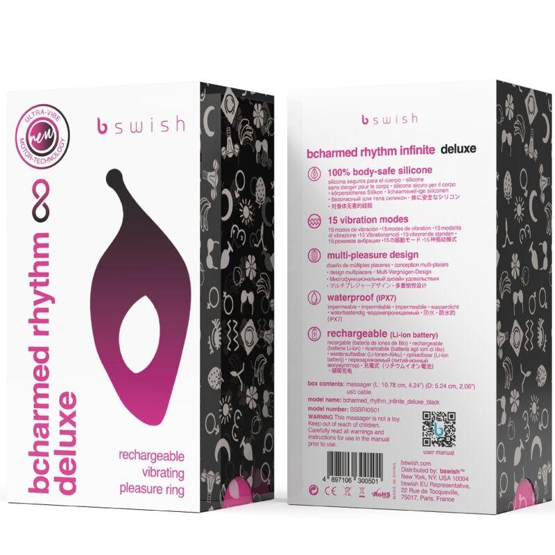 B SWISH - BCHARMED RHYTHM INFINITE DELUXE ANILLO PARA PENE 15 VIBRACIONES NEGRO - Optelum