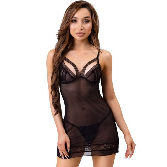 LIVCO CORSETTI FASHION - TIANA LC 20208 CAMISA + TANGA NEGRO S/M - Optelum