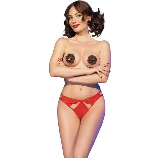 CHILIROSE - CR 4839 SET NAVIDEÑO PEZONERAS + PANTIES ROJO L/XL - Optelum