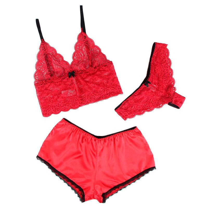 SUBBLIME - 953904 SET 3 PIEZAS ENCAJE Y SATEN ROJO L/XL - Optelum