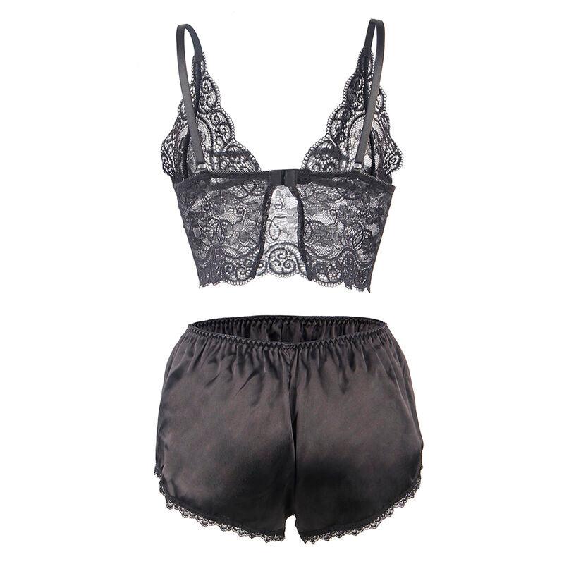 SUBBLIME - 953911 SET 3 PIEZAS ENCAJE Y SATEN NEGRO S/M - Optelum