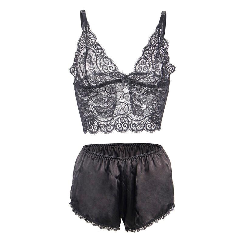 SUBBLIME - 953911 SET 3 PIEZAS ENCAJE Y SATEN NEGRO S/M - Optelum