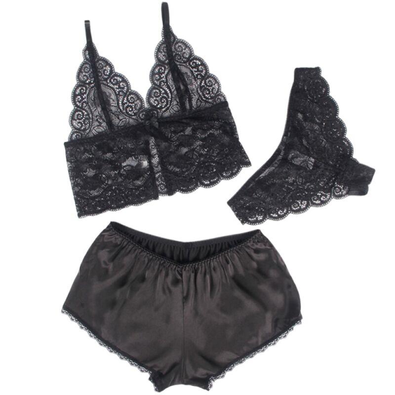 SUBBLIME - 953911 SET 3 PIEZAS ENCAJE Y SATEN NEGRO S/M - Optelum
