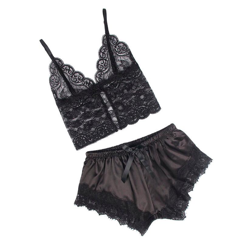 SUBBLIME - 953935 PIJAMA SEXY SATEN Y ENCAJE NEGRO S/M - Optelum