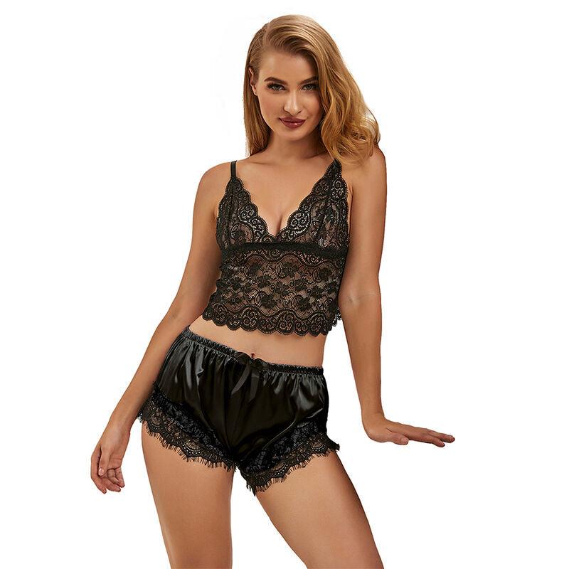 SUBBLIME - 953942 PIJAMA SEXY SATEN Y ENCAJE NEGRO L/XL - Optelum