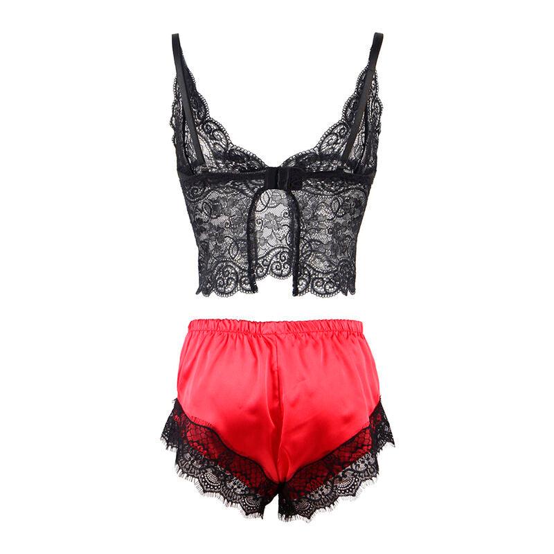 SUBBLIME - 953959 PIJAMA SEXY SATEN Y ENCAJE NEGRO/ROJO S/M - Optelum
