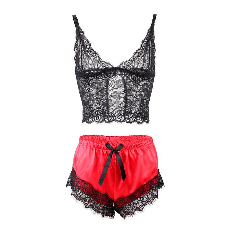 SUBBLIME - 953966 PIJAMA SEXY SATEN Y ENCAJE NEGRO/ROJO L/XL - Optelum