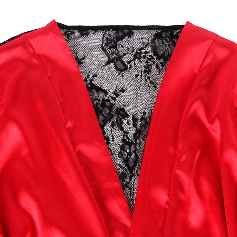 SUBBLIME - 954017 CAMISON DE ENCAJE ESPALDA TRANSPARENTE + TANGA ROJO/NEGRO S/M - Optelum