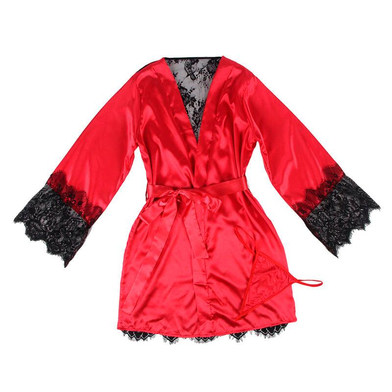 SUBBLIME - 954017 CAMISON DE ENCAJE ESPALDA TRANSPARENTE + TANGA ROJO/NEGRO S/M - Optelum