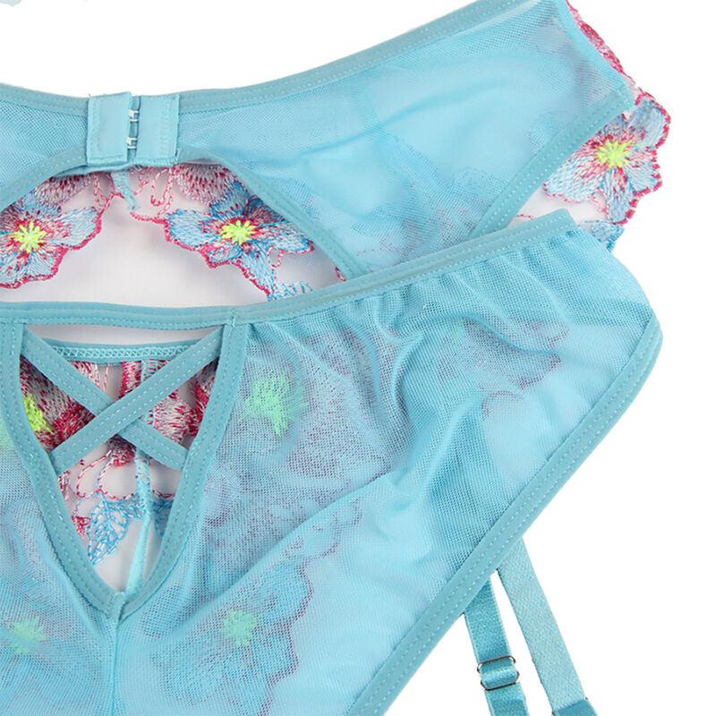 SUBBLIME - 954109 SUJETADOR + PANTIES CON LIGUERO DISEÑO FLORAL AZUL S/M - Optelum