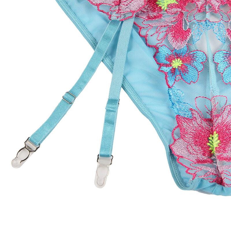 SUBBLIME - 954116 SUJETADOR + PANTIES CON LIGUERO DISEÑO FLORAL AZUL L/XL - Optelum