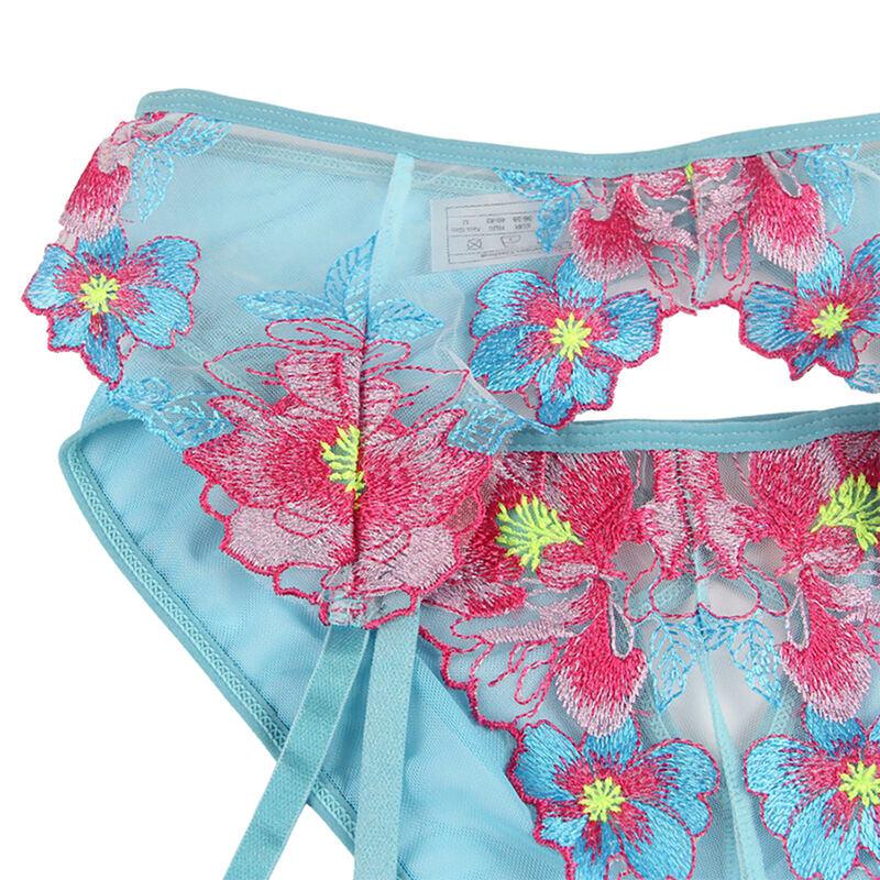 SUBBLIME - 954116 SUJETADOR + PANTIES CON LIGUERO DISEÑO FLORAL AZUL L/XL - Optelum