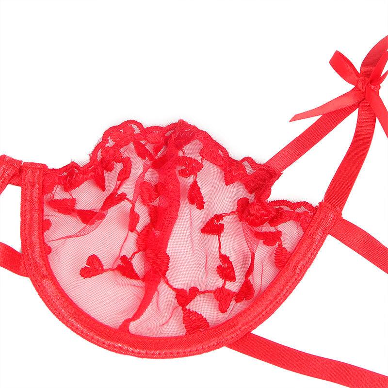 SUBBLIME - 954338 SUJETADOR + TANGA + LIGUEROS ESTAMPADO DE CORAZONES ROJO L/XL - Optelum