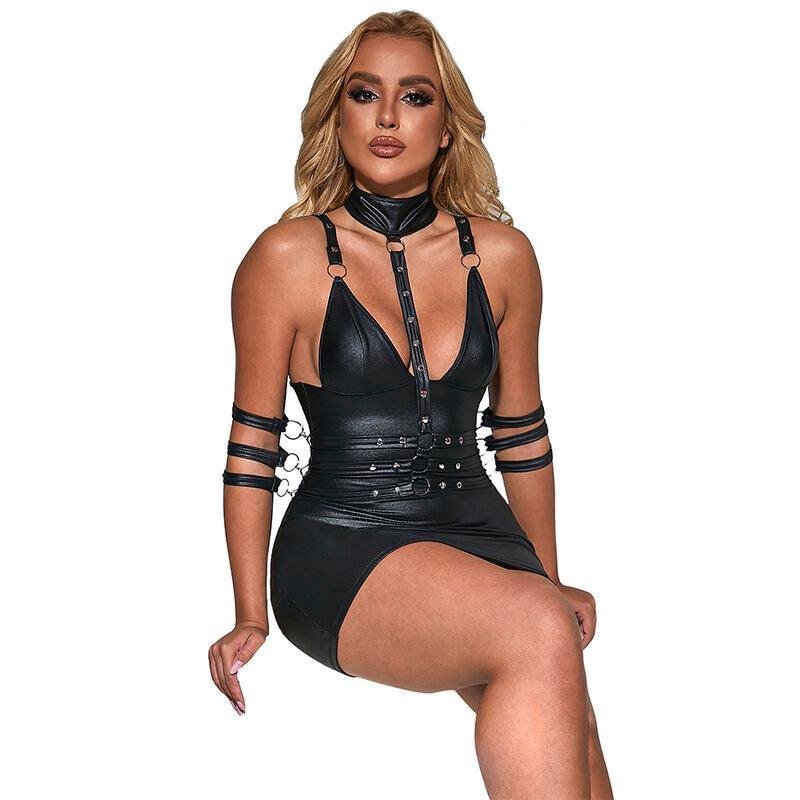 SUBBLIME - 954406 VESTIDO BONDAGE DE CUERO NEGRO S/M - Optelum