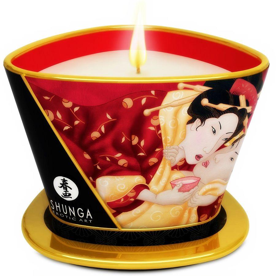 SHUNGA - MINI CARESS BY CANDELIGHT VELA MASAJE FRESAS Y CAVA 170 ML - Optelum