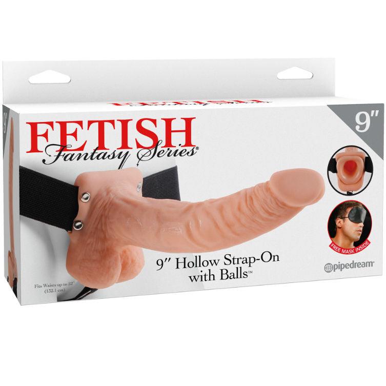 FETISH FANTASY SERIES - 9 HOLLOW STRAP-ON WITH BALLS 22.9CM NATURAL - Optelum