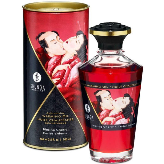 SHUNGA - ACEITE MASAJE EFECTO CALOR SABOR INTENSO CEREZA 100 ML - Optelum