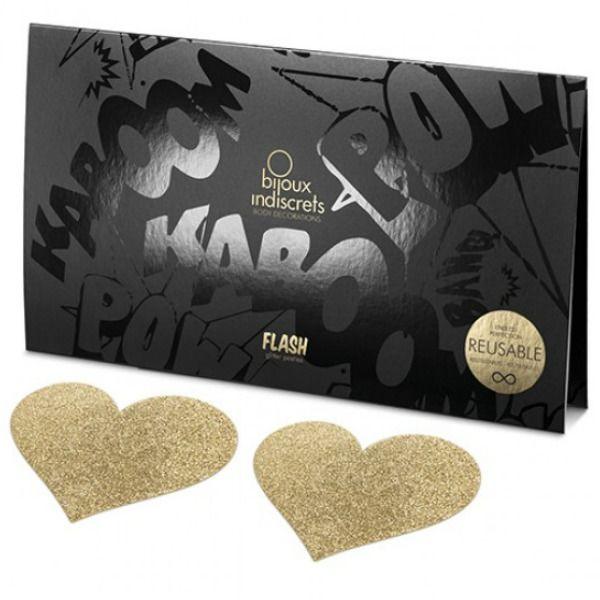 BIJOUX - INDISCRETS PEZONERAS FLASH CORAZÓN DORADO - Optelum