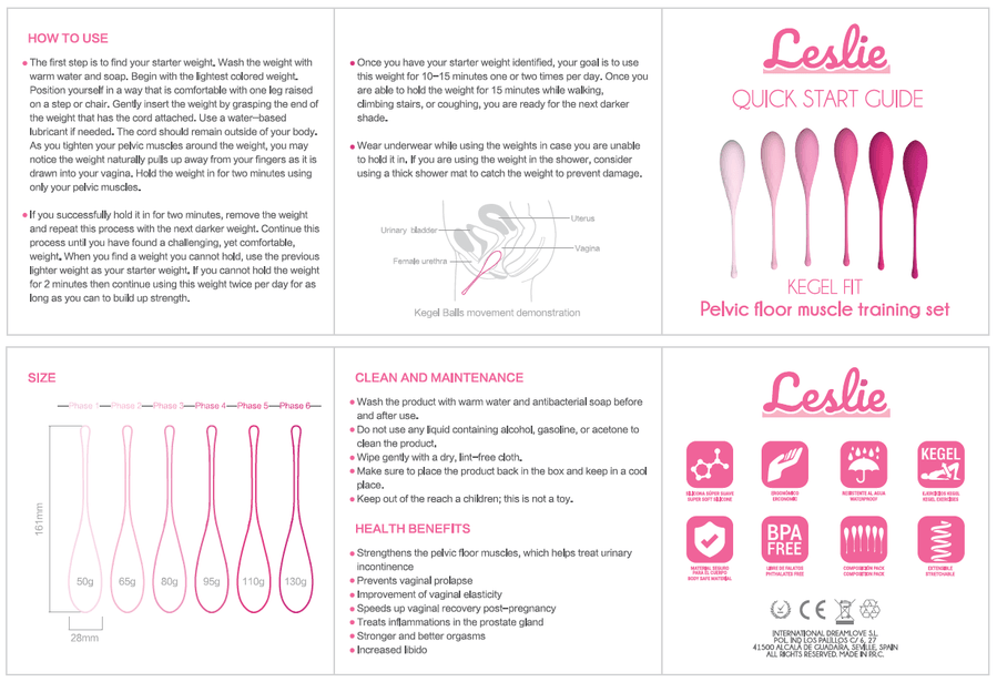 LESLIE - KEGEL FIT ENTREGADOR SUELO PELVICO 6 PESOS - Optelum