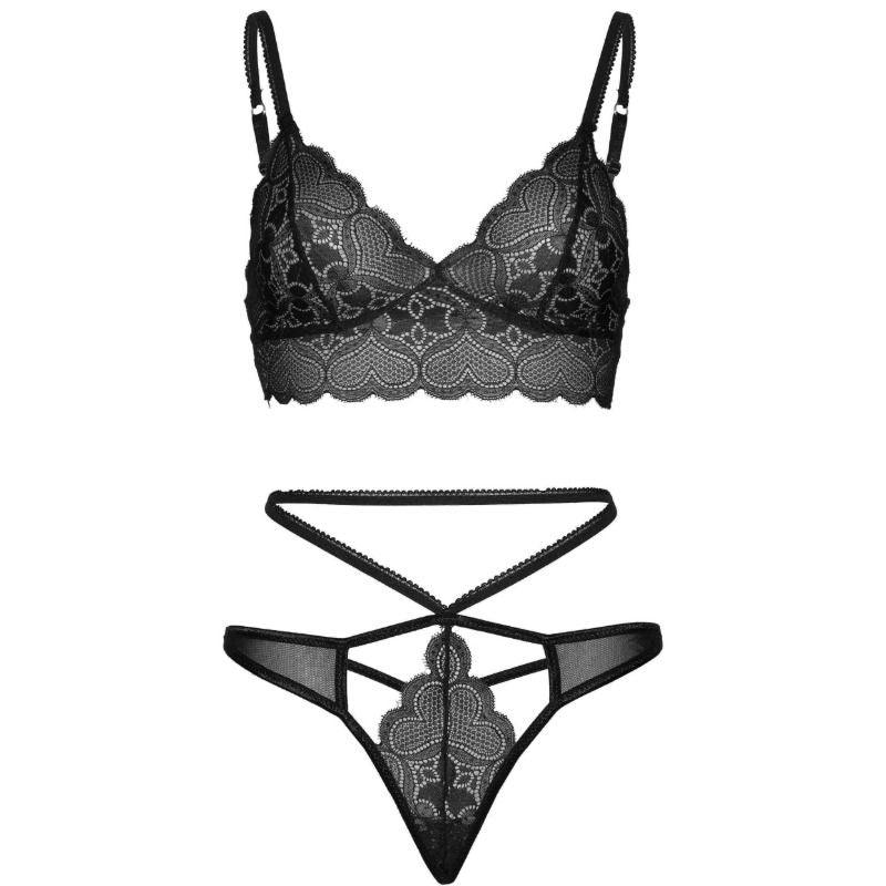 LEG AVENUE - SET 2 PIEZAS CON TANGA DOBLE TIRANTA S/M NEGRO - Optelum