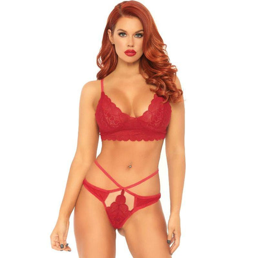 LEG AVENUE - SET 2 PIEZAS CON TANGA DOBLE TIRANTA S/M ROJO - Optelum