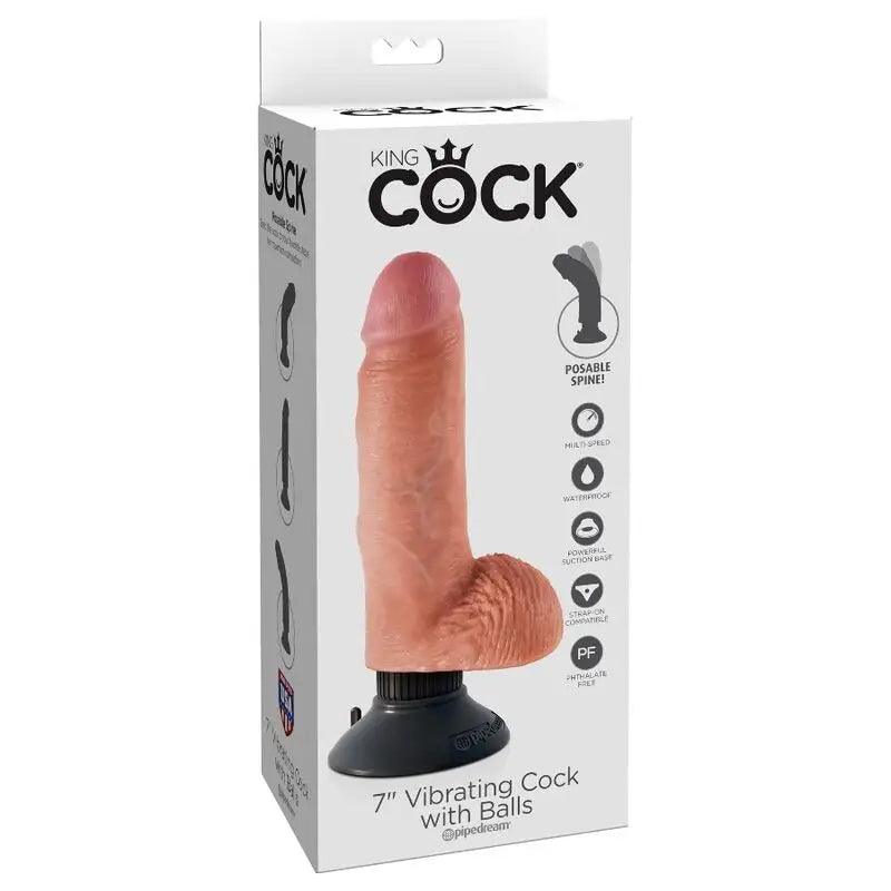 KING COCK - DILDO VIBRADOR CON TESTICULOS 17.78 CM NATURAL - Optelum