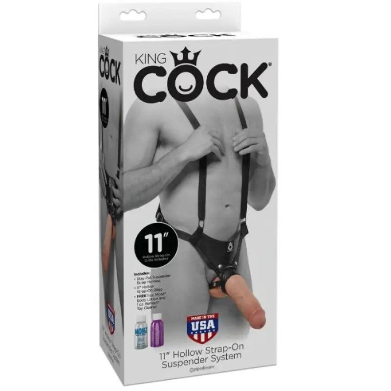 KING COCK - STRAP-ON CON DILDO HUECO 28 CM Y TIRANTES COLOR CARNE - Optelum