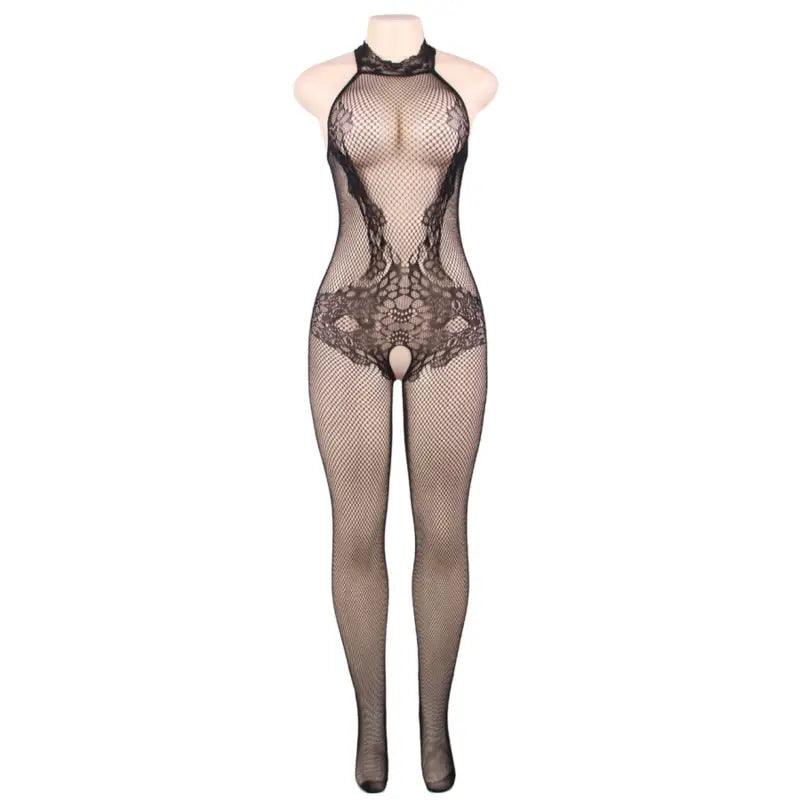 QUEEN LINGERIE - BODYSTOCKING CON ABERTURA Y ENCAJE FLORAL S/L - Optelum