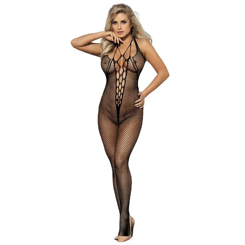 QUEEN LINGERIE - BODYSTOCKING CUELLO HALTER Y ESPALDA ABIERTA S/L - Optelum