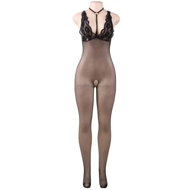 QUEEN LINGERIE - BODYSTOCKING CUERPO DE RED CON ABERTURA S/L - Optelum